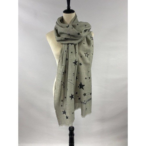 Victoria's Secret Accessories - Victoria's Secret Scarf Grey Black Star Print 30 x 74 Rectangle Embroide…